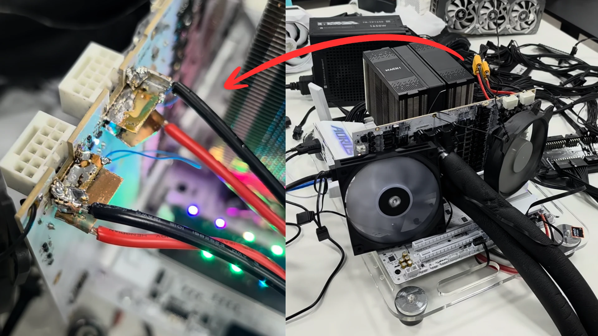 کانکتور 16پینی RTX 5090 — مودسازها کابل برق Galax HOF را مستقیماً به PCB لحیم کردند