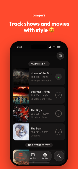 نمونه صفحه نمایش اپلیکیشن Bingers