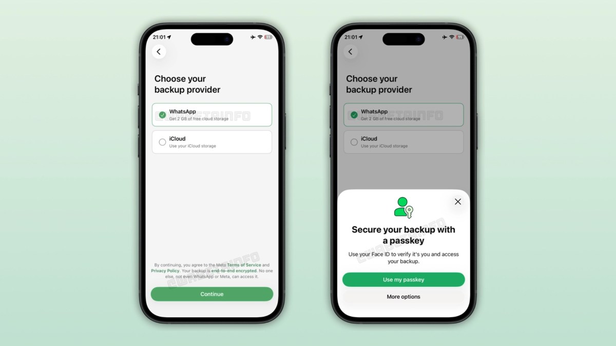 نمای صفحه تنظیمات پشتیبان‌گیری ابری در واتس‌اپ iOS