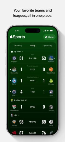 نمایی از اپلیکیشن Apple Sports با لیگ‌های جدید
