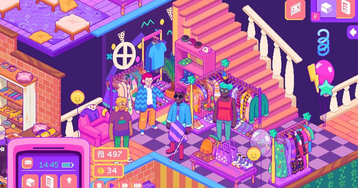 تصویر بازی Thrifty Business و قفسه‌های رنگارنگ فروشگاه