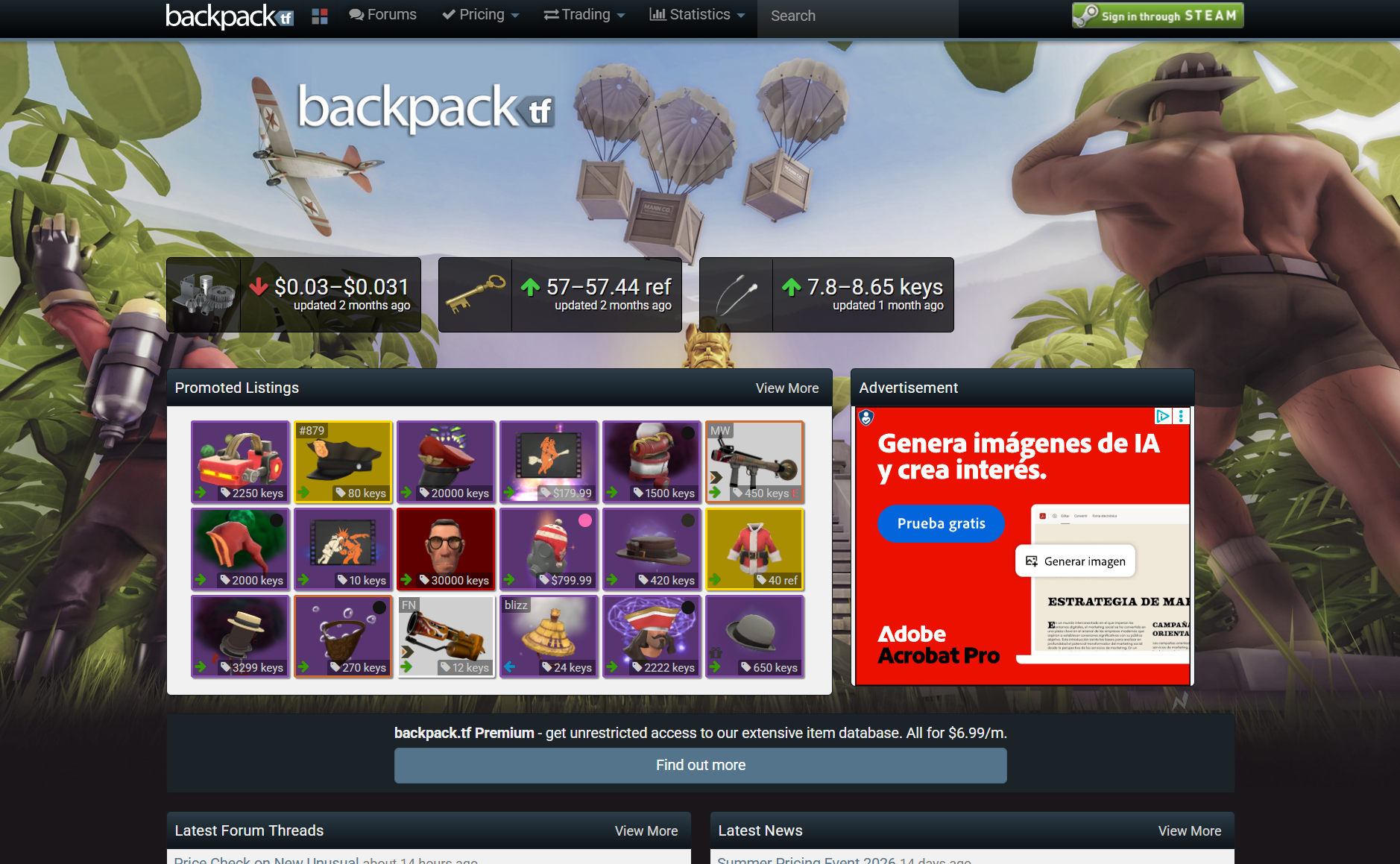 نمایی از اینونتوری کیس‌های Team Fortress 2