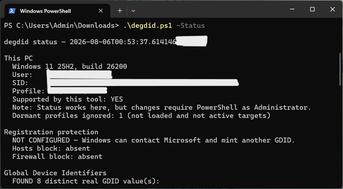 نمایی از اسکریپت deGDID در PowerShell