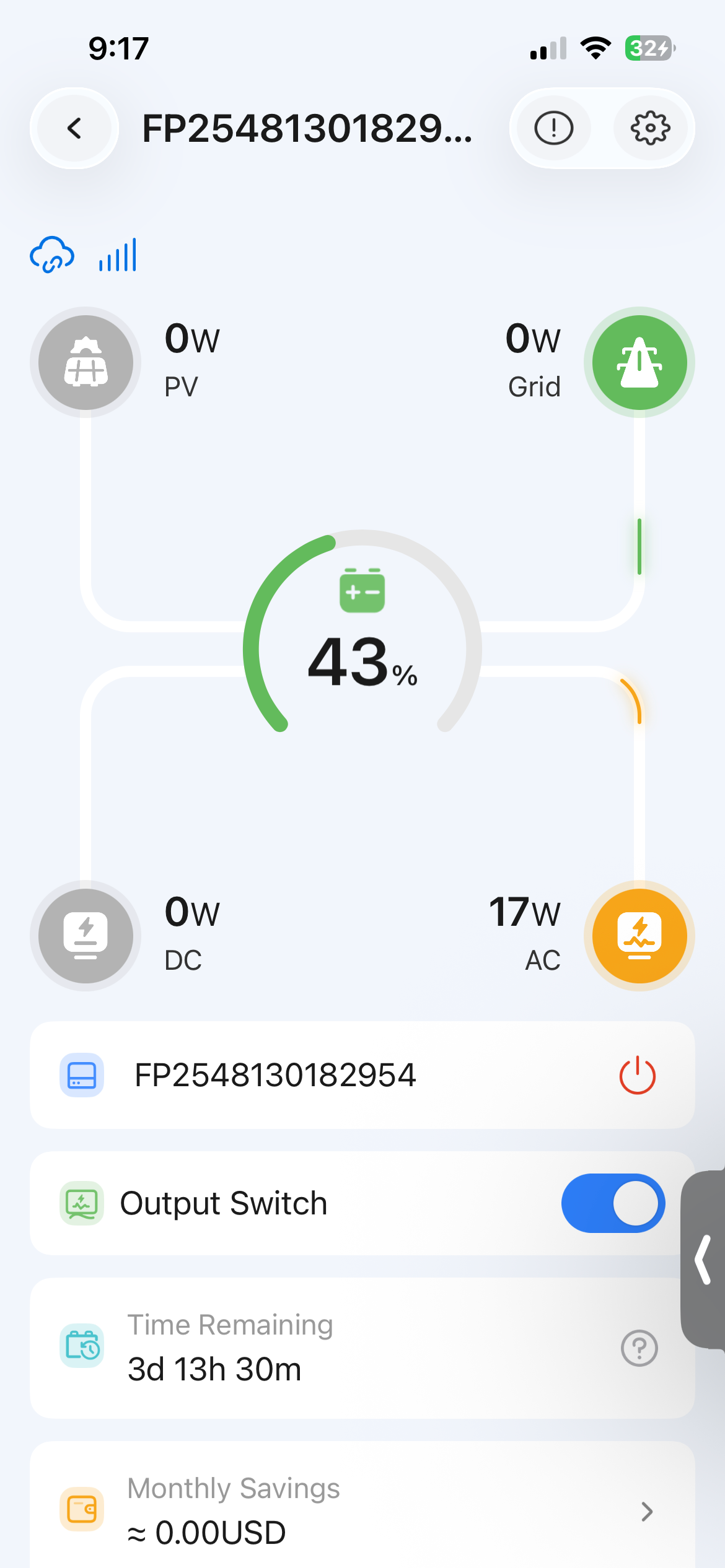 نمای اپ BLUETTI FridgePower هنگام دشارژ