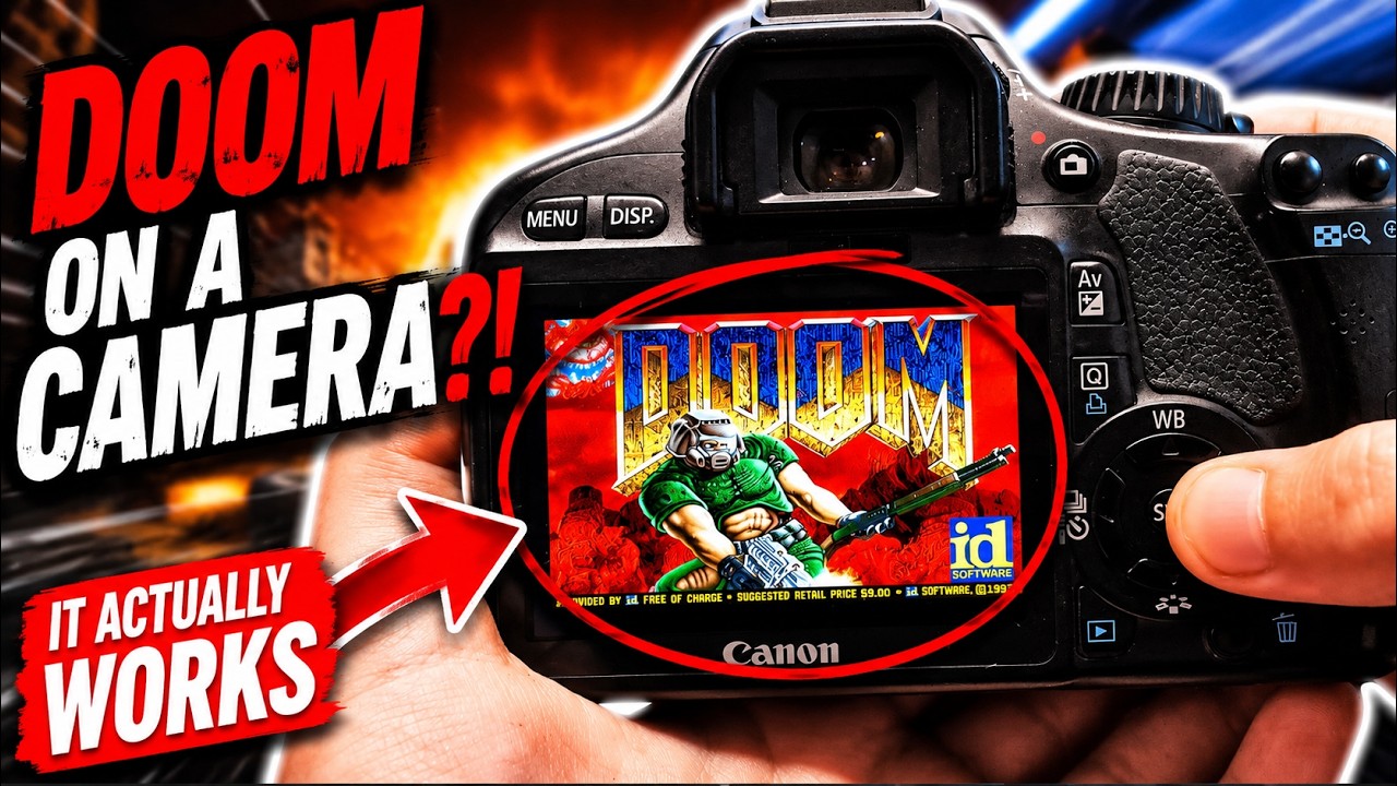 تصویری از Canon EOS 550D با نمایشگر فعال بازی Doom