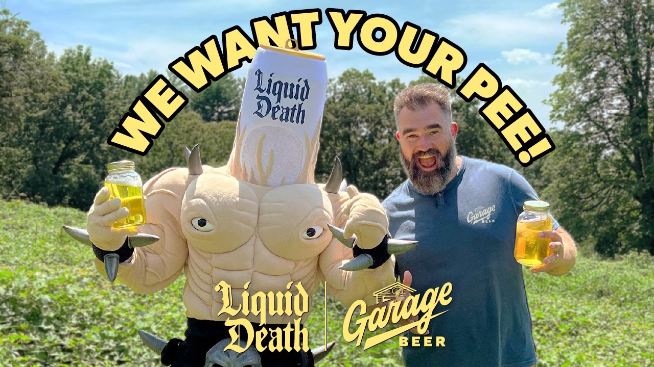 جیسون کلِیس در تبلیغ Liquid Death و Garage Beer
