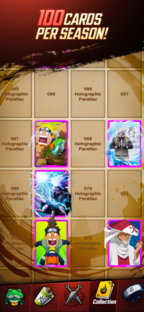 نمایی از کارت‌های دیجیتال در اپ Naruto Ninja Cards