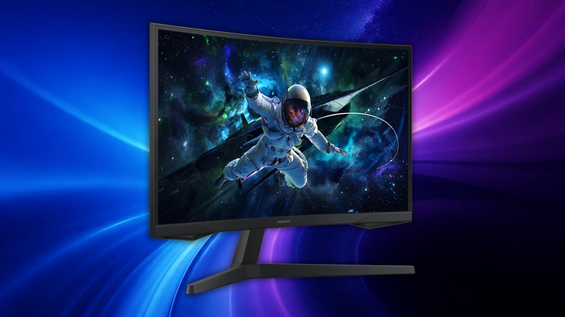 نمای جلویی مانیتور خمیده Samsung Odyssey G55C در زاویه بازی