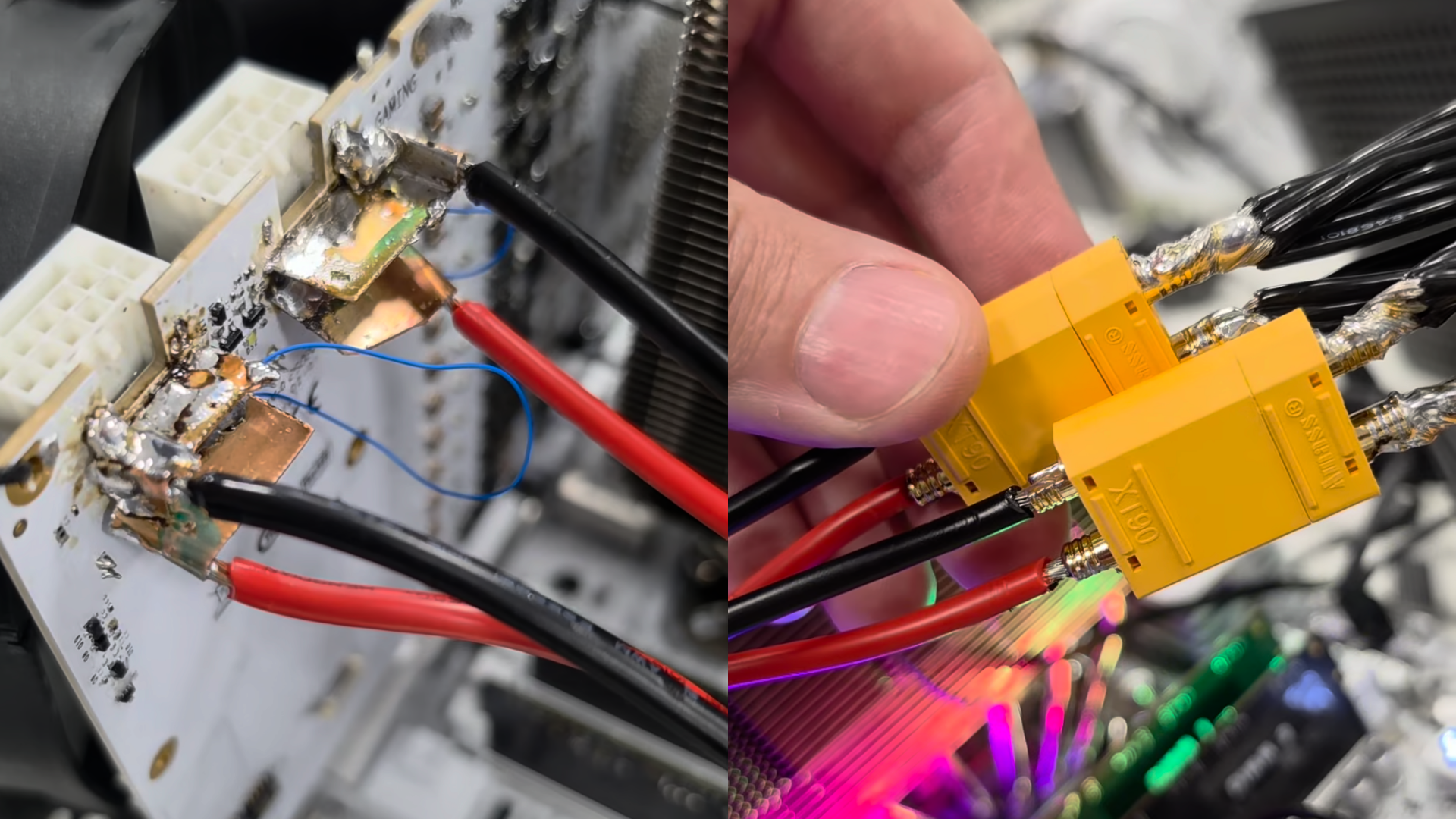 نمای نزدیک سیم‌های لحیم‌شده روی PCB
