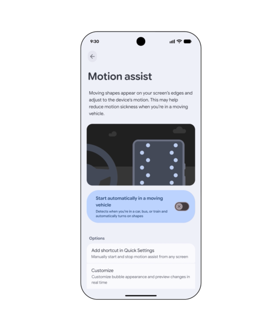 نمونه Motion Assist با حباب متحرک روی صفحه گوشی