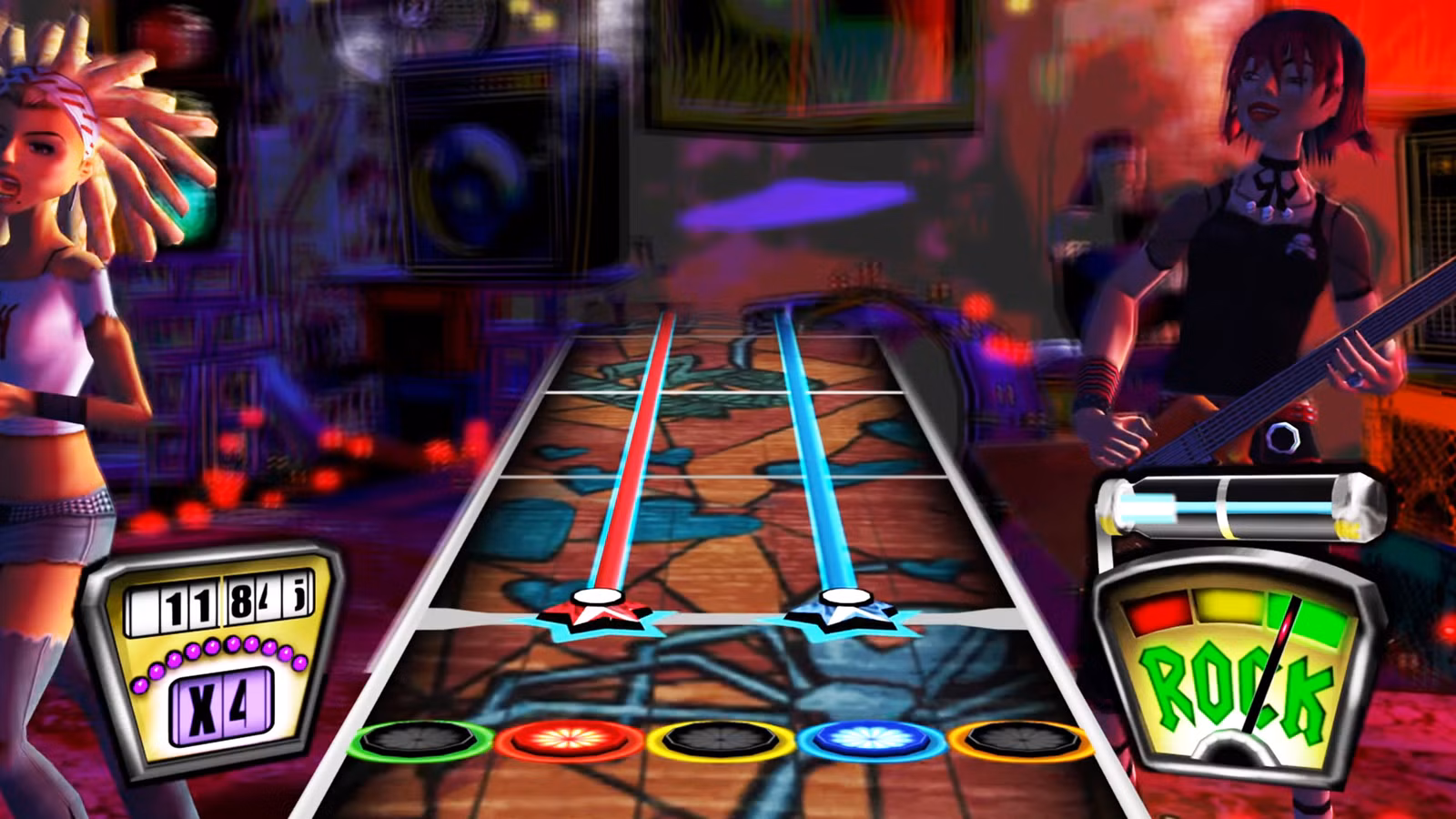 صحنه‌ای از بازی Guitar Hero II روی پلی‌استیشن 2